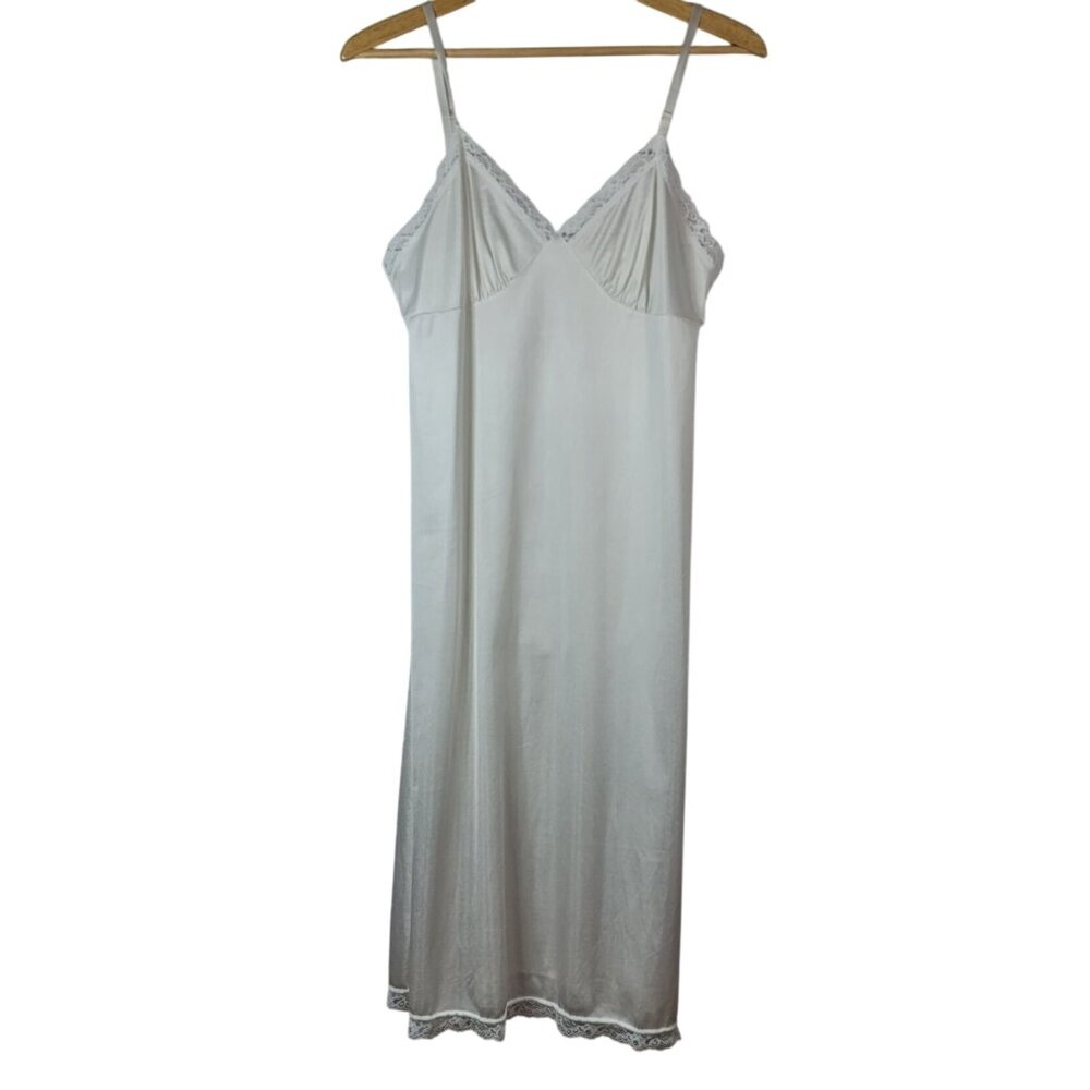 Deena Slip White Size 36 Lace Trim Adj 100% Nylon Nightgown Full Length VTG